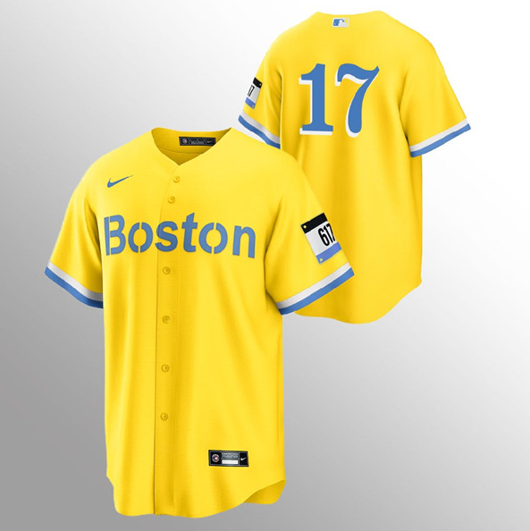 Men's Boston Red Sox #17 Nathan Eovaldi Gold MLB 2021 City Connect Stitched Jersey
